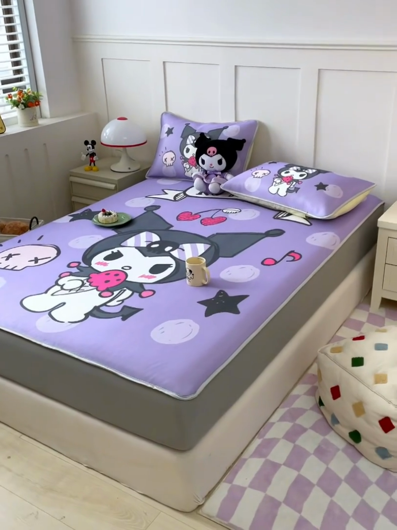 91家纺网 家纺一手货源 找家纺 米帛家纺 2025新款大版三丽鸥碳光冰丝软凉席床笠款 圆点酷洛米