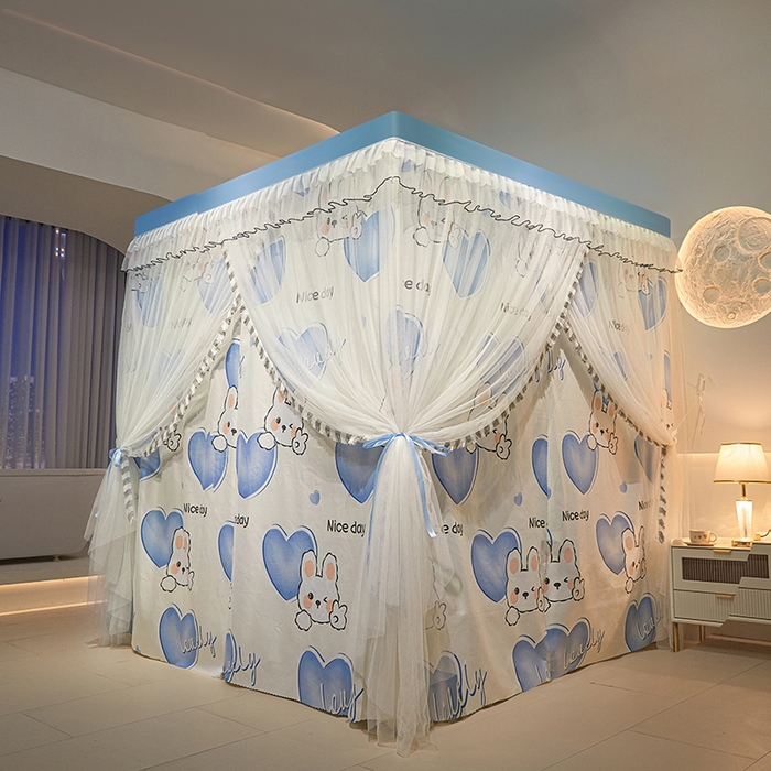 91家纺网 家纺一手货源 找家纺 锦逸家居 2025新款四季款三开门落地床幔蚊帐 幻城-蹦极兔