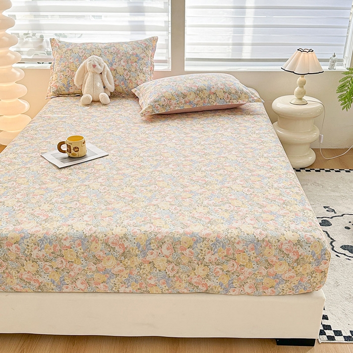 91家纺网 家纺一手货源 找家纺 2025新款12868全棉套件单品系列二单床笠 暖阳绿意