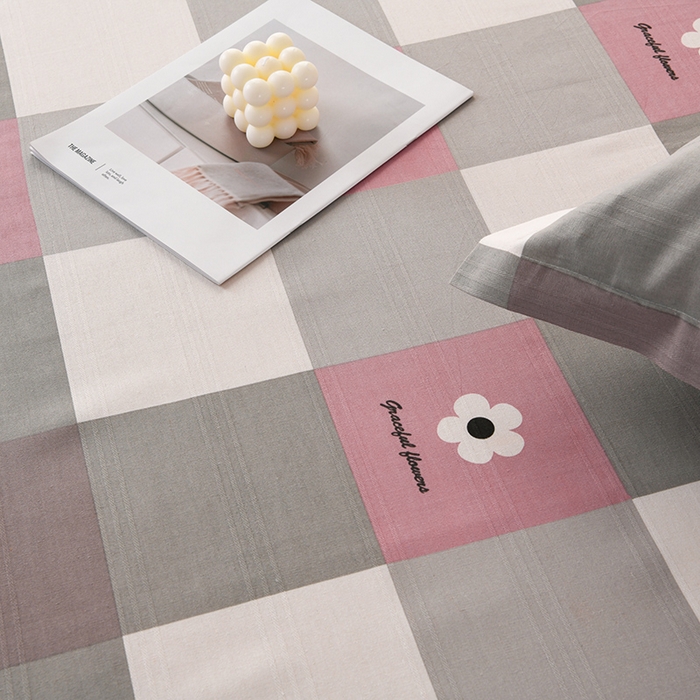 91家纺网 家纺一手货源 找家纺 润淳家居 2025新款老粗布三件套及单品 花格情 粉