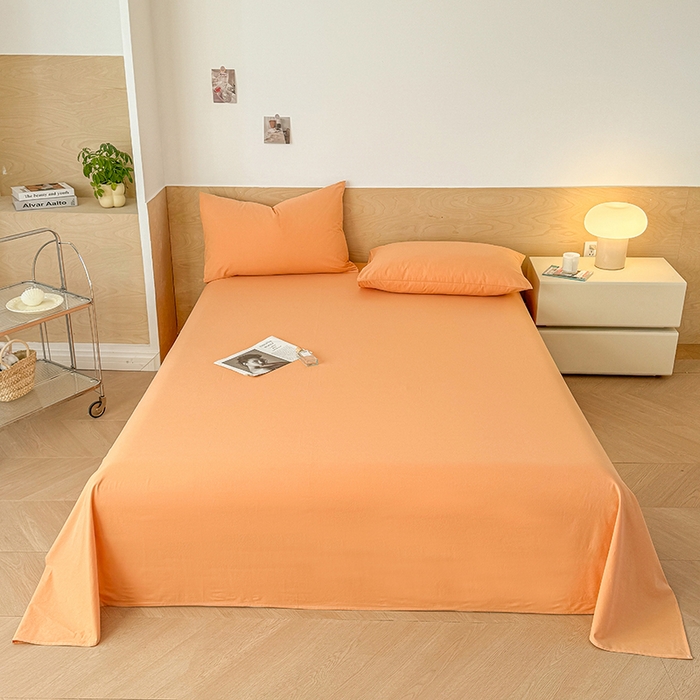 91家纺网 家纺一手货源 找家纺 晓时候 2025新款100%全棉色织水洗棉床单全棉床单纯棉床单 果橙