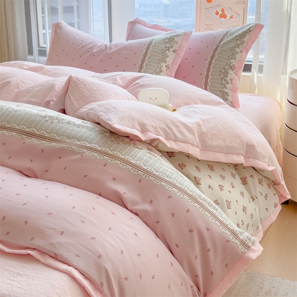 91家纺网 家纺一手货源 找家纺 兄弟坊 2025新款小清新四层纱印花四件套 欣妍