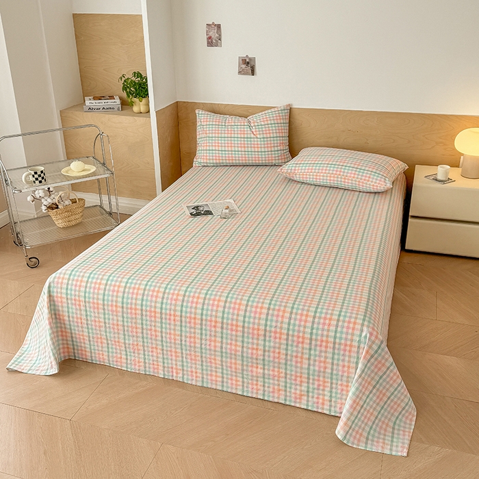 91家纺网 家纺一手货源 找家纺 晓时候 2025新款100%全棉色织水洗棉床单全棉床单纯棉床单 冰淇淋格