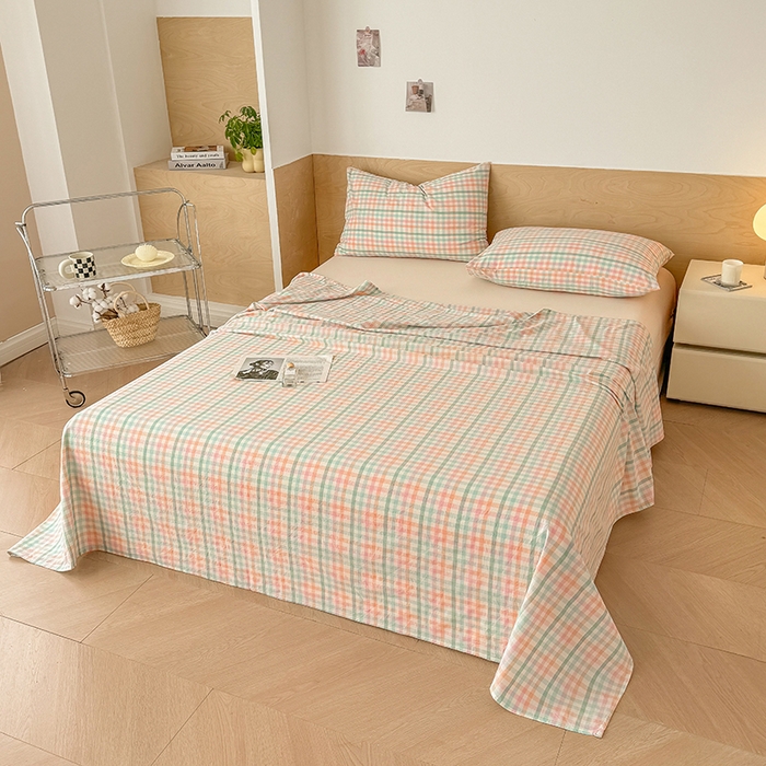 91家纺网 家纺一手货源 找家纺 晓时候 2025新款100%全棉色织水洗棉床单全棉床单纯棉床单 冰淇淋格