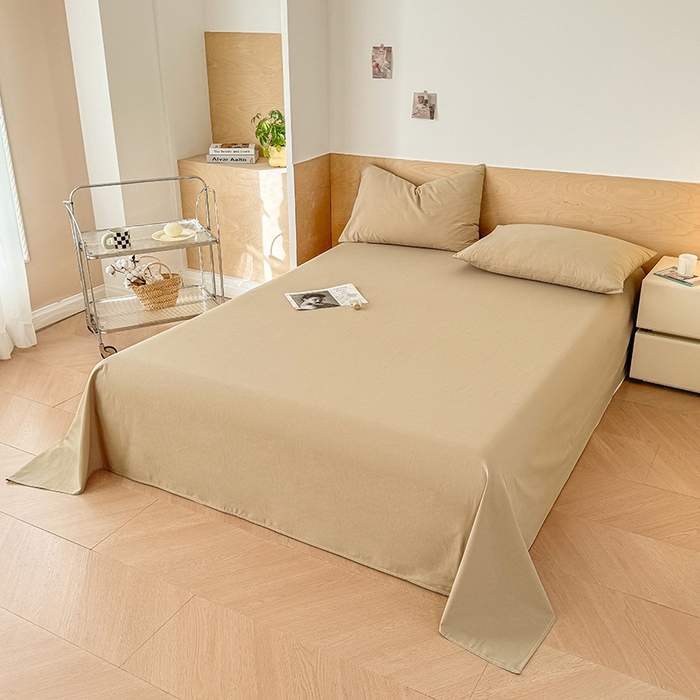 91家纺网 家纺一手货源 找家纺 晓时候 2025新款100%全棉色织水洗棉床单全棉床单纯棉床单 卡其