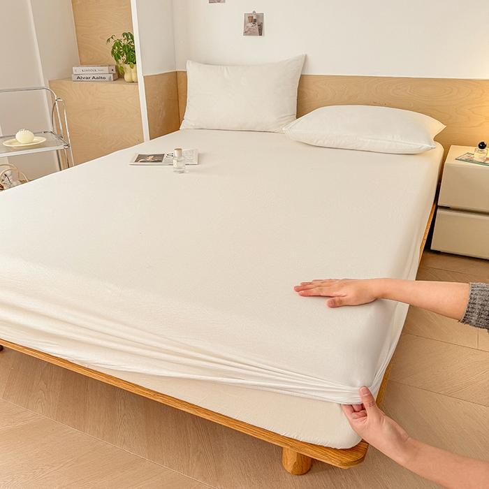 91家纺网 家纺一手货源 找家纺 晓时候 2025新款100%全棉色织水洗棉床笠全棉床笠纯棉床笠 本白