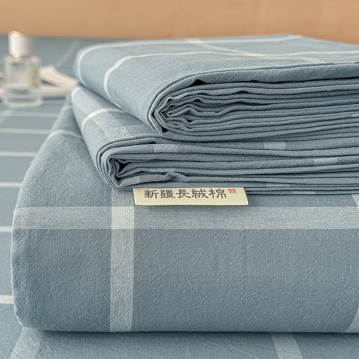 91家纺网 家纺一手货源 找家纺 晓时候 2025新款100%全棉色织水洗棉床单全棉床单纯棉床单 海蓝格