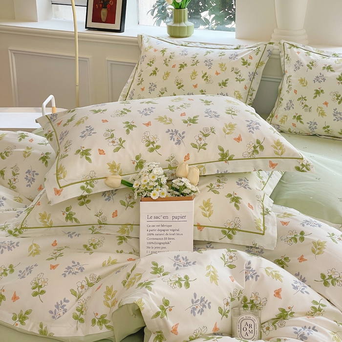 91家纺网 家纺一手货源 找家纺 铭博家纺 新款直播爆款网红全棉四件套13070印花吊边一字绣纯棉被套工艺款 芳草记忆