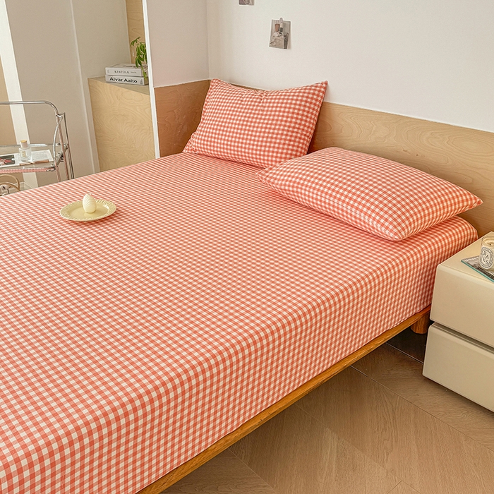 91家纺网 家纺一手货源 找家纺 晓时候 2025新款100%全棉色织水洗棉床笠全棉床笠纯棉床笠 粉小格