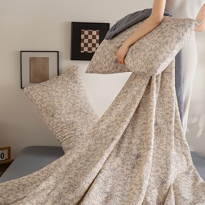 91家纺网 家纺一手货源 找家纺 吾诺 2025新建全棉印花泡泡双层纱大豆夏被子被芯全棉夏被四件套夏凉被空调被 丽芙