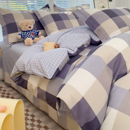 铭博家纺 新款直播爆款网红全棉四件套13070印花吊边一字绣纯棉被套工艺款 伯克里