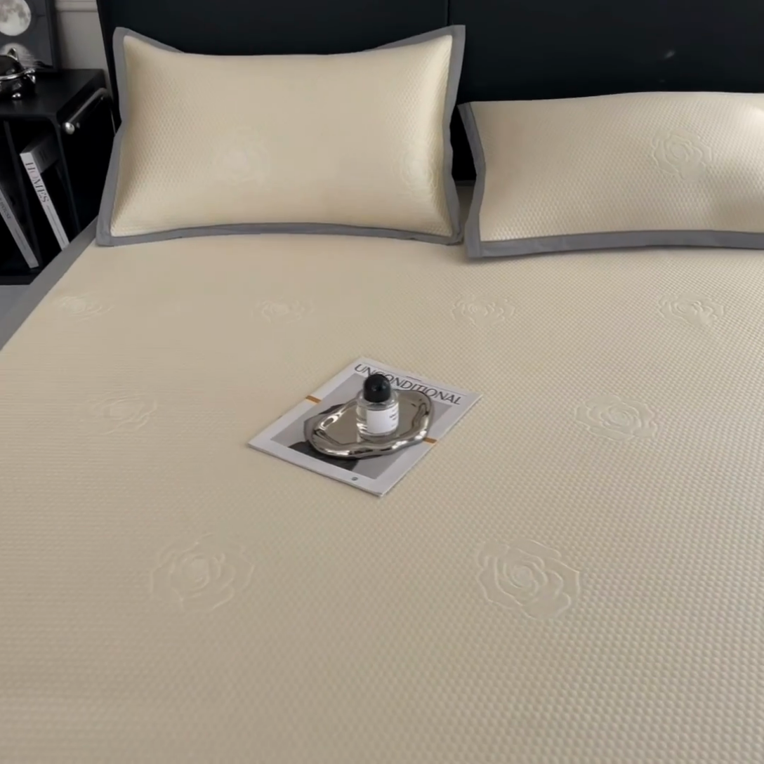 91家纺网 家纺一手货源 找家纺 欧邦 2025新款A类3D立体提花冰豆豆凉席 冰豆豆-柠檬黄