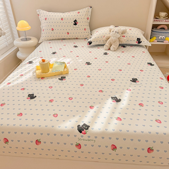 91家纺网 家纺一手货源 找家纺 2025新款12868全棉套件单品系列二单床笠 甜心蜜趣