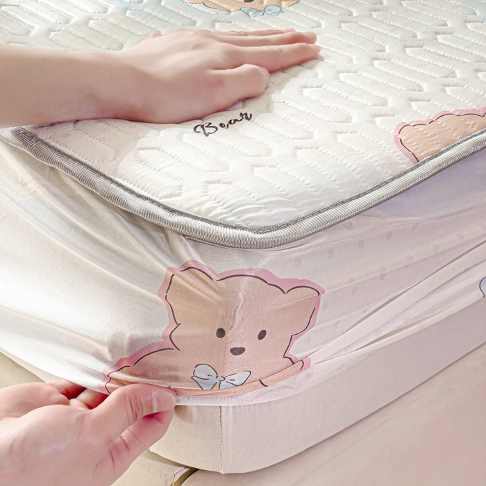 91家纺网 家纺一手货源 找家纺 富馨莱 2025新款A类凉感丝空气纤维凉席床笠款 蝴蝶结小兔