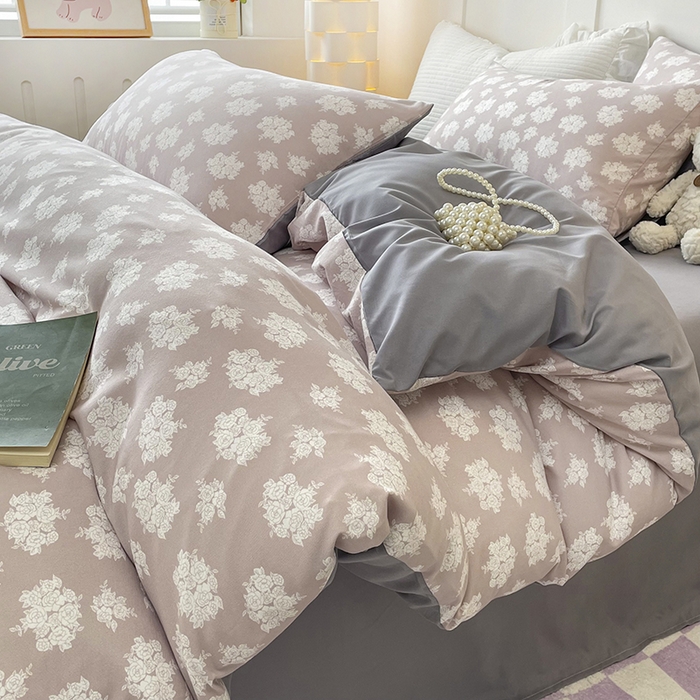 91家纺网 家纺一手货源 找家纺 汣沐生活 2025新款针织棉印花款四件套 时宜-灰