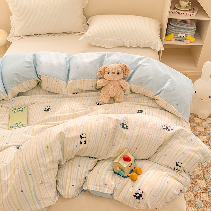 91家纺网 家纺一手货源 找家纺 绵庭家纺 2025新款12868全棉套件单品系列二单被套 懒萌潘达