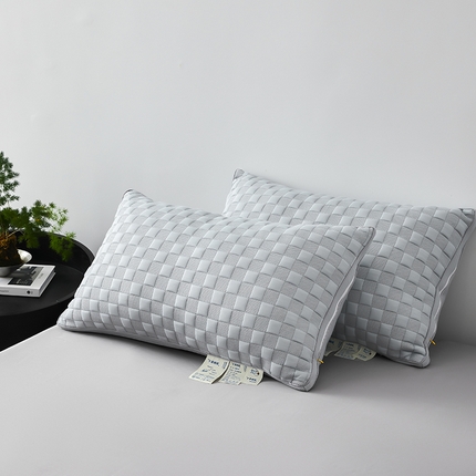 珍贝家纺 2025新款超柔针织纯色小方块羽丝枕枕头枕芯 小方块羽丝枕-灰色48*74cm/只（低枕600g）