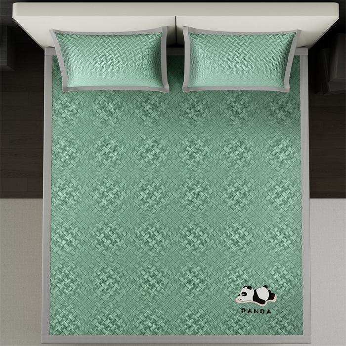 91家纺网 家纺一手货源 找家纺 叠派家纺  2025新款5A抗菌A类冰丝凉席-饼干花熊猫款 熊猫-绿色