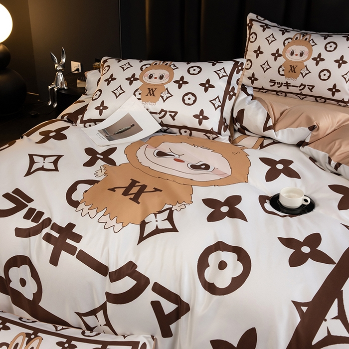 91家纺网 家纺一手货源 找家纺 2025新款水洗真丝数码印花四件套 路易兔