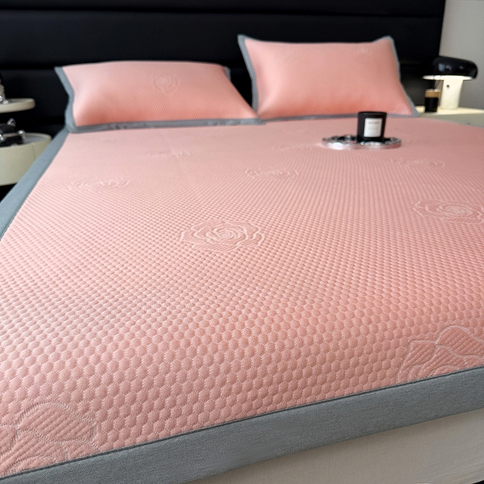 91家纺网 家纺一手货源 找家纺 欧邦 2025新款A类3D立体提花冰豆豆凉席 冰豆豆-粉玉