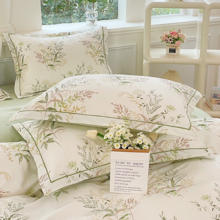 91家纺网 家纺一手货源 找家纺 铭博家纺 新款直播爆款网红全棉四件套13070印花吊边一字绣纯棉被套工艺款 仙语草玲