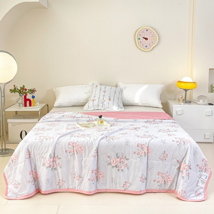 悦织湾家纺2025新款冰丝冰激凌夏被 粉色花花-兰
