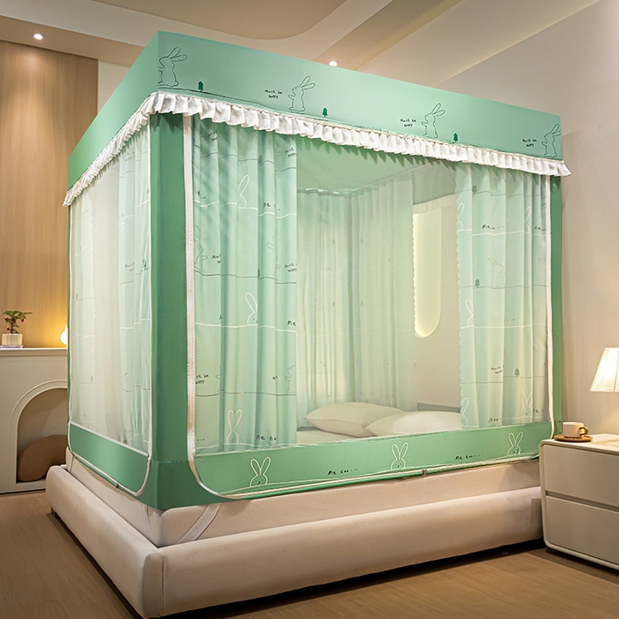 91家纺网 家纺一手货源 找家纺 锦逸家居 2025新款坐床式防摔遮光蚊帐 开心小兔-不遮光