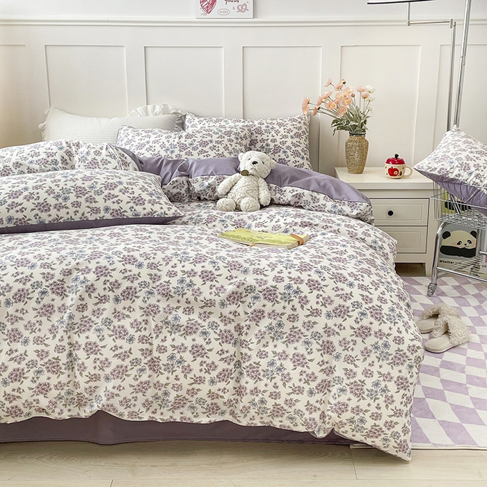 91家纺网 家纺一手货源 找家纺 汣沐生活 2025新款针织棉印花款四件套 紫郁