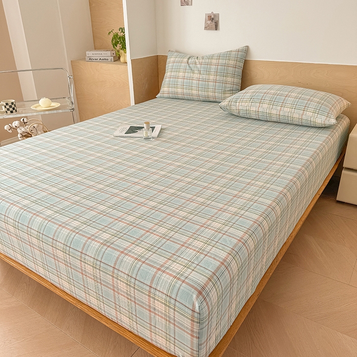 91家纺网 家纺一手货源 找家纺 晓时候 2025新款100%全棉色织水洗棉床笠全棉床笠纯棉床笠 米兰格