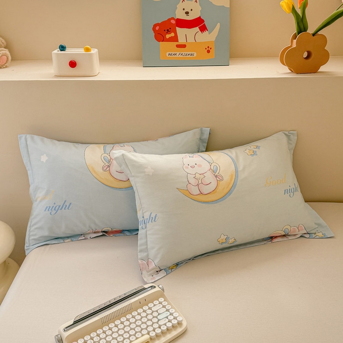 91家纺网 家纺一手货源 找家纺 绵庭家纺 2025新款12868全棉套件单品系列二单枕套 月亮兔