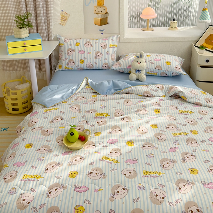 91家纺网 家纺一手货源 找家纺 太阳树家纺 2025新款A类母婴级双层纱大豆被大豆纤维夏被 不二家