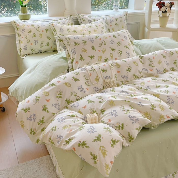 91家纺网 家纺一手货源 找家纺 铭博家纺 新款直播爆款网红全棉四件套13070印花吊边一字绣纯棉被套工艺款 芳草记忆