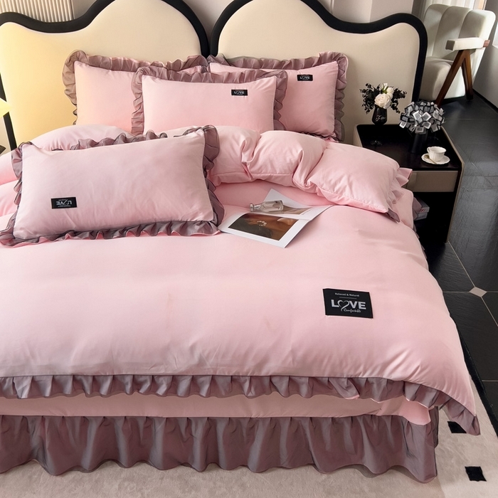 91家纺网 家纺一手货源 找家纺 找底底2025新款云朵棉四件套 淡粉色