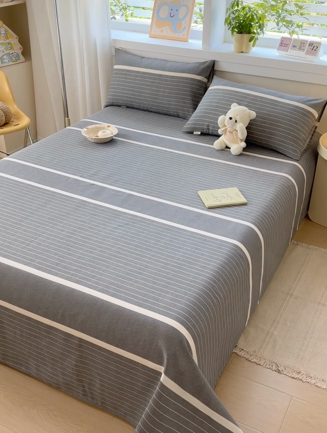 91家纺网 家纺一手货源 找家纺 博弈家纺   2025新款亲肤舒适原棉老粗布床单凉席三件套系列 冷灰