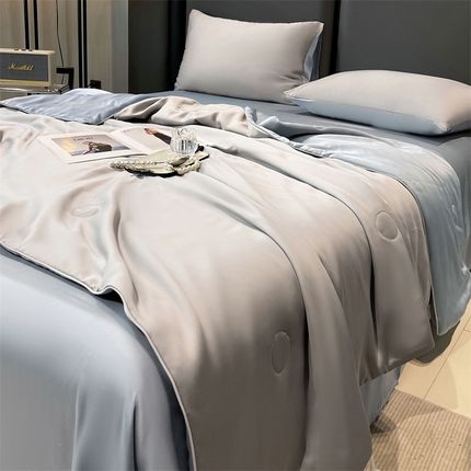 91家纺网 家纺一手货源 找家纺 （总）雯豆天丝夏被纯色拼色A类莱赛尔凉感被子轻奢夏凉被子四件套