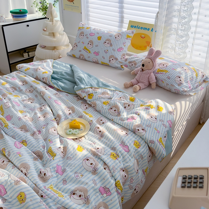 91家纺网 家纺一手货源 找家纺 弗苓家纺 2025新款A类皱皱纱印花夏被 糖小佳