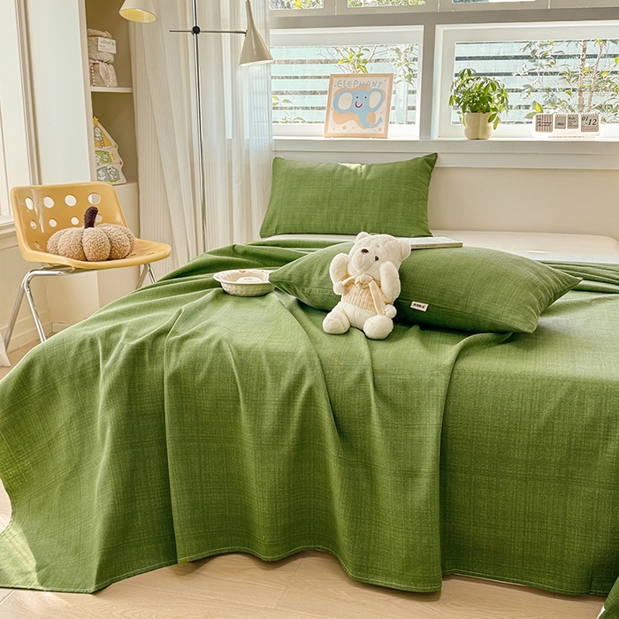 91家纺网 家纺一手货源 找家纺 博弈家纺   2025新款亲肤舒适原棉老粗布床单凉席三件套系列 嫩绿