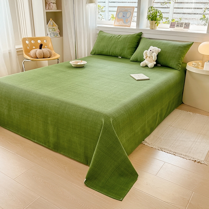 91家纺网 家纺一手货源 找家纺 博弈家纺   2025新款亲肤舒适原棉老粗布床单凉席三件套系列 嫩绿