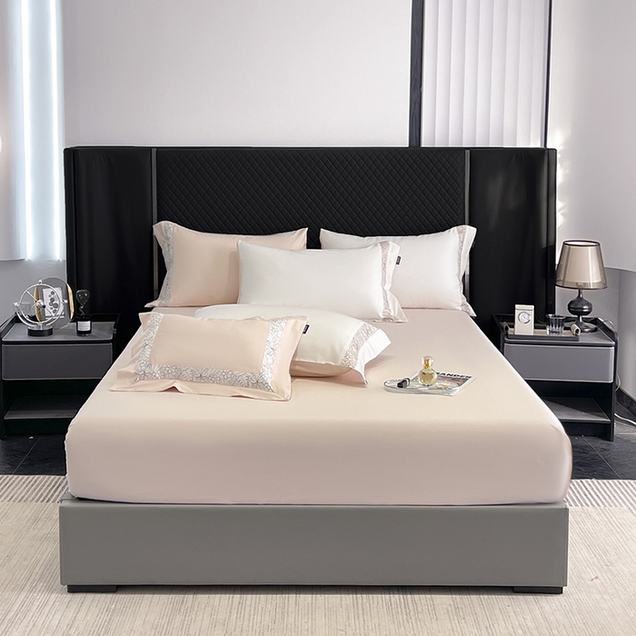 91家纺网 家纺一手货源 找家纺 2025新款轻奢A类母婴级长绒棉全工艺刺绣四件套纯棉全棉高端春夏季爆款床上用品 诺兰-白粉