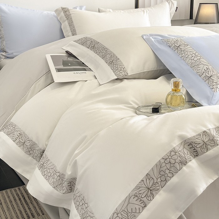 91家纺网 家纺一手货源 找家纺 （总）2025新款A类长绒棉夹棉床盖床笠四件套全棉纯棉纯色绗绣四季款保护罩高级感纯色床上用品