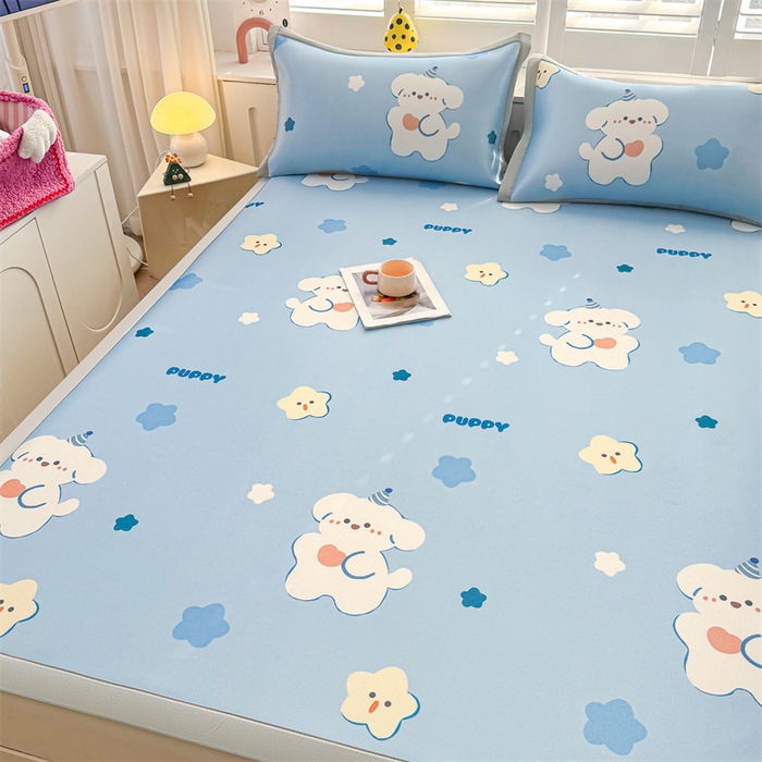 91家纺网 家纺一手货源 找家纺 （总）雯豆2025春夏新款碳光冰丝席三件套A类凉感印花三明治凉席