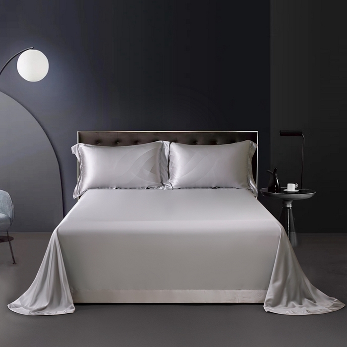 91家纺网 家纺一手货源 找家纺 晋瑞 红顶鹅绒馆 2025真丝天丝大提花四件套 陌上诗灰色