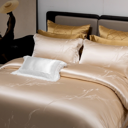 晋瑞 红顶鹅绒馆 2025真丝天丝大提花四件套 碟洛香槟