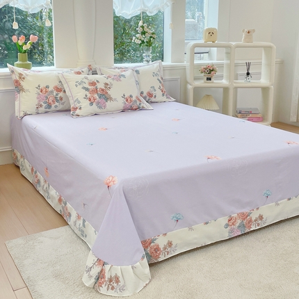 91家纺网 家纺一手货源 找家纺 （总）铭博家纺 2025新款直播热款全棉吊边一字绣工艺款13070印花全棉单床单