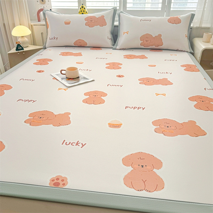 91家纺网 家纺一手货源 找家纺 雯豆2025春夏新款碳光冰丝席三件套A类凉感印花三明治凉席 碳光冰丝席-绑带款-胖嘟嘟