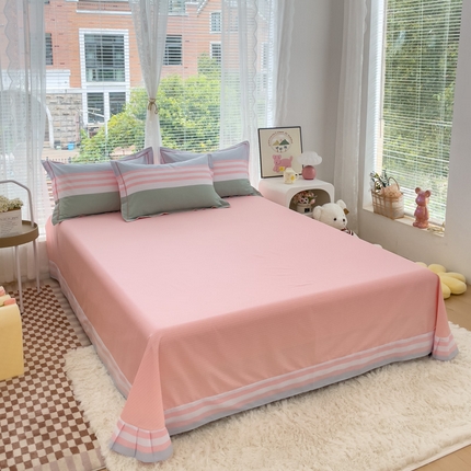 91家纺网 家纺一手货源 找家纺 （总）铭博家纺 2025新款直播热款全棉吊边一字绣工艺款13070印花全棉单床单