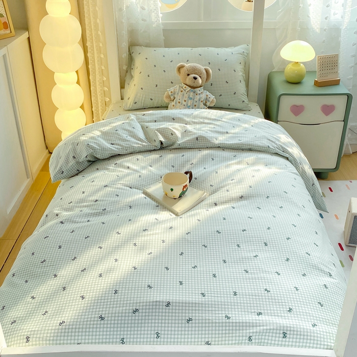 91家纺网 家纺一手货源 找家纺 宅部落 2025新款全棉三件套纯棉学生宿舍上下铺六件套 蝶语-绿