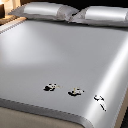 绒 多宝 2025新款冰丝藤席凉席可折叠空调席卡通冰丝席防滑床笠款 淡雅灰（床席款）