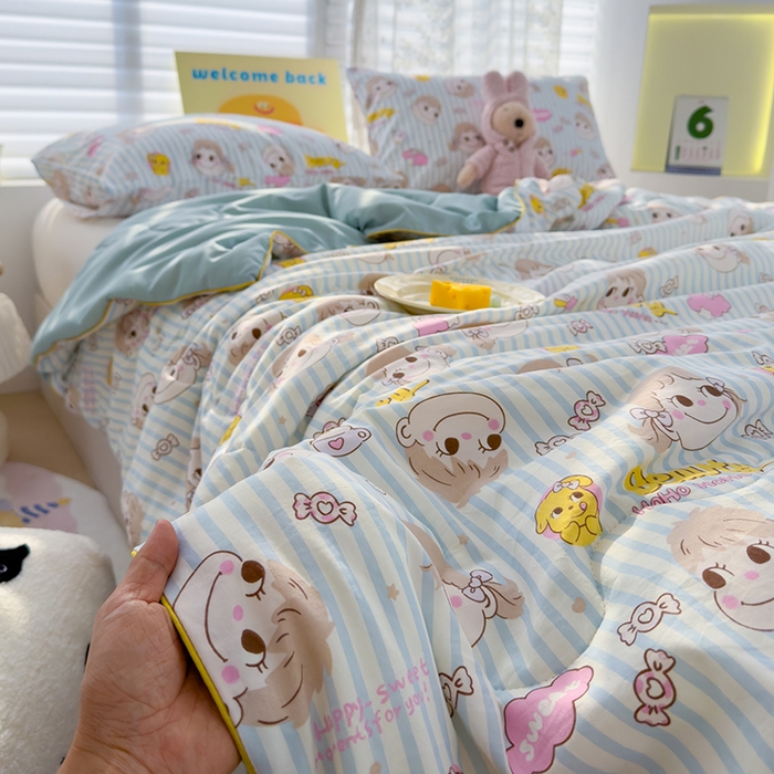 91家纺网 家纺一手货源 找家纺 弗苓家纺 2025新款A类皱皱纱印花夏被 糖小佳