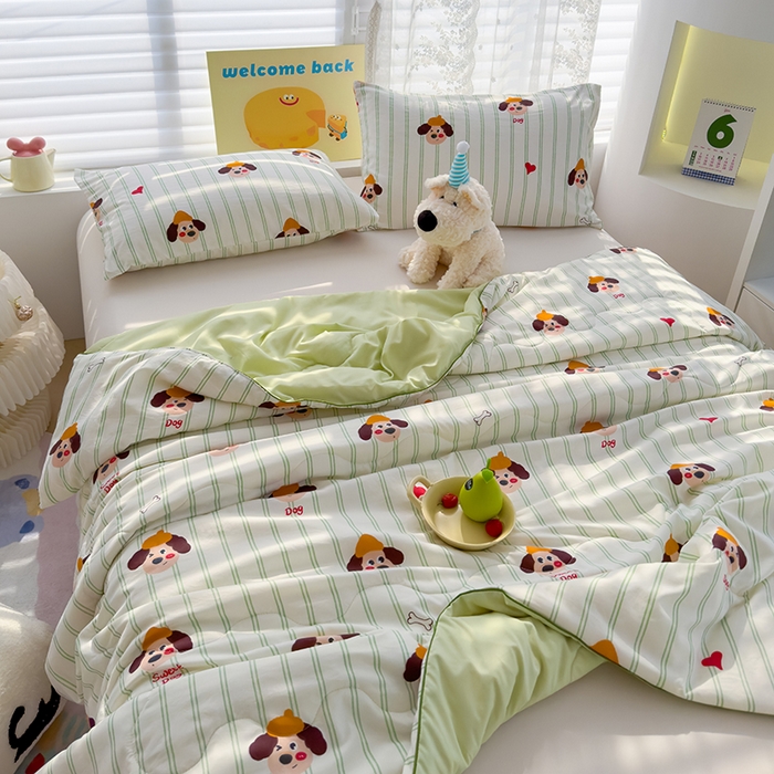 91家纺网 家纺一手货源 找家纺 弗苓家纺 2025新款A类皱皱纱印花夏被 眠眠狗